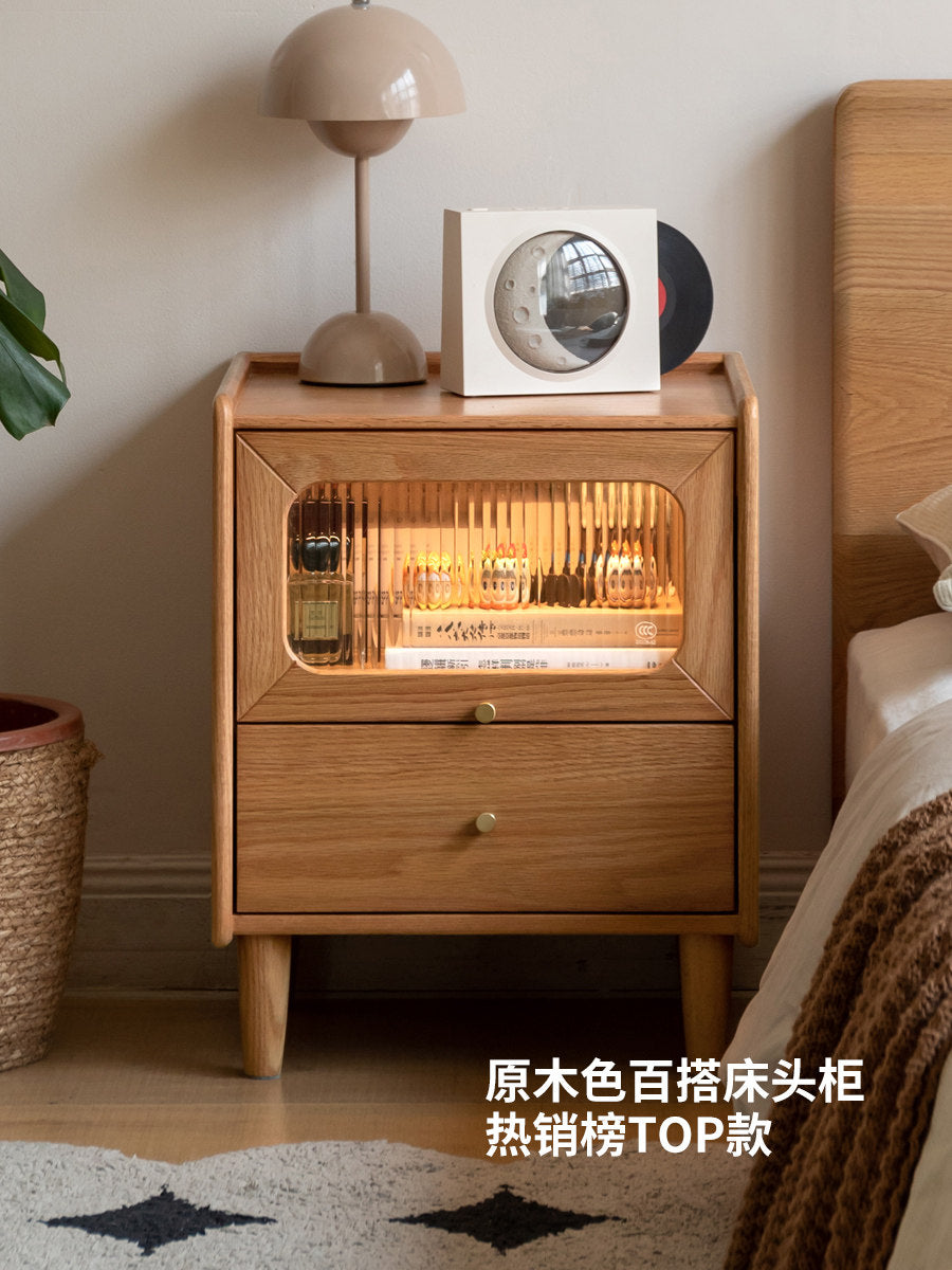 实木储物柜现代简约床边柜子卧室原木色床头柜合集